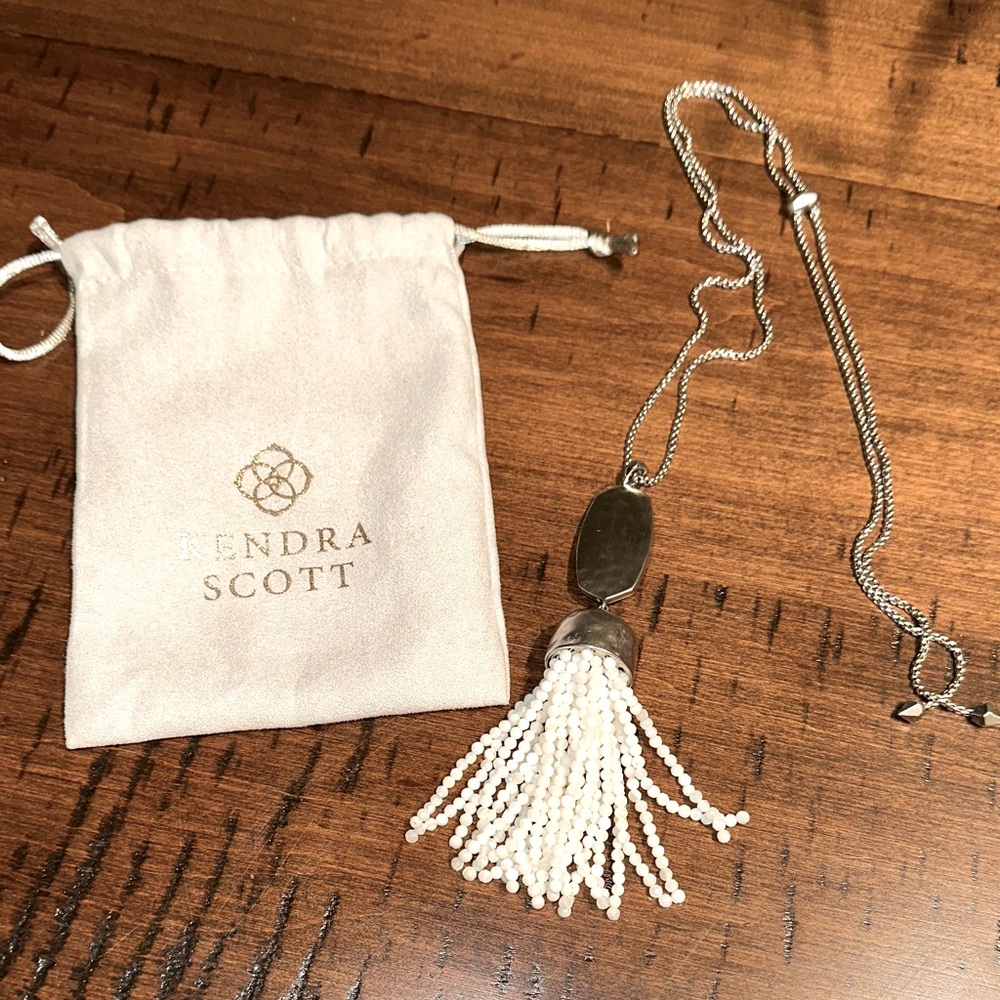 Kendra Scott Silver Necklace with White Beaded Tassel